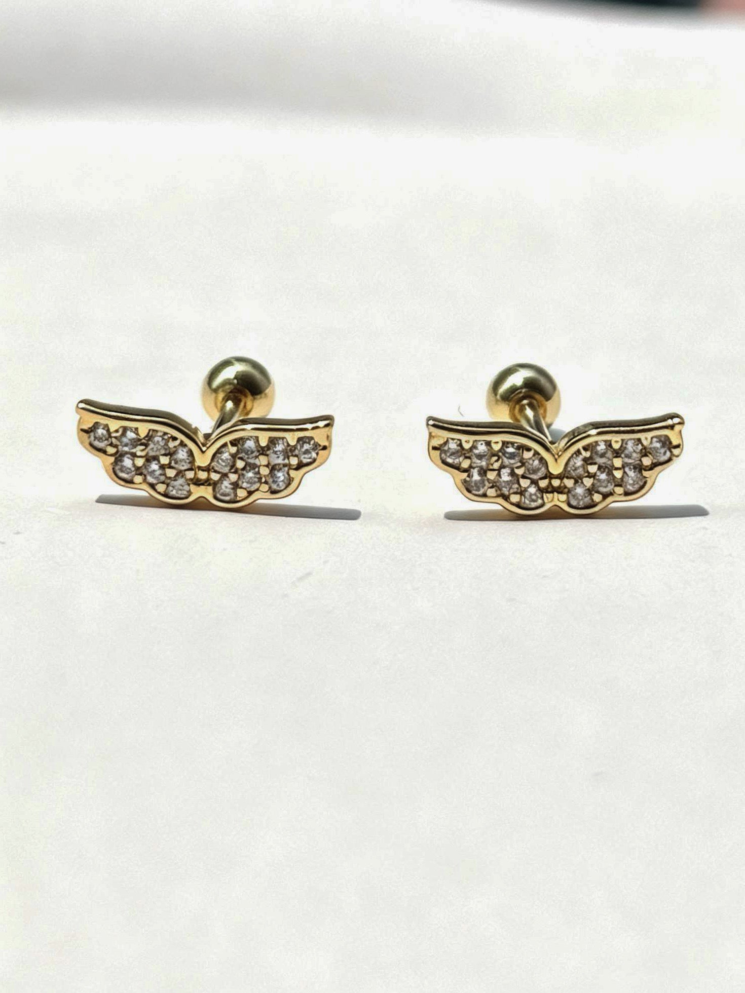 18k gold-plated wing ball-back stud earrings — sleek minimal hypoallergenic wing studs, anti-tarnish and waterproof for everyday wear.