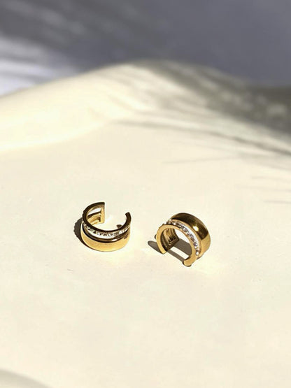 18k gold-plated Kiara ear cuff — anti-tarnish, waterproof, hypoallergenic no-piercing single-piece cuff for stacks.