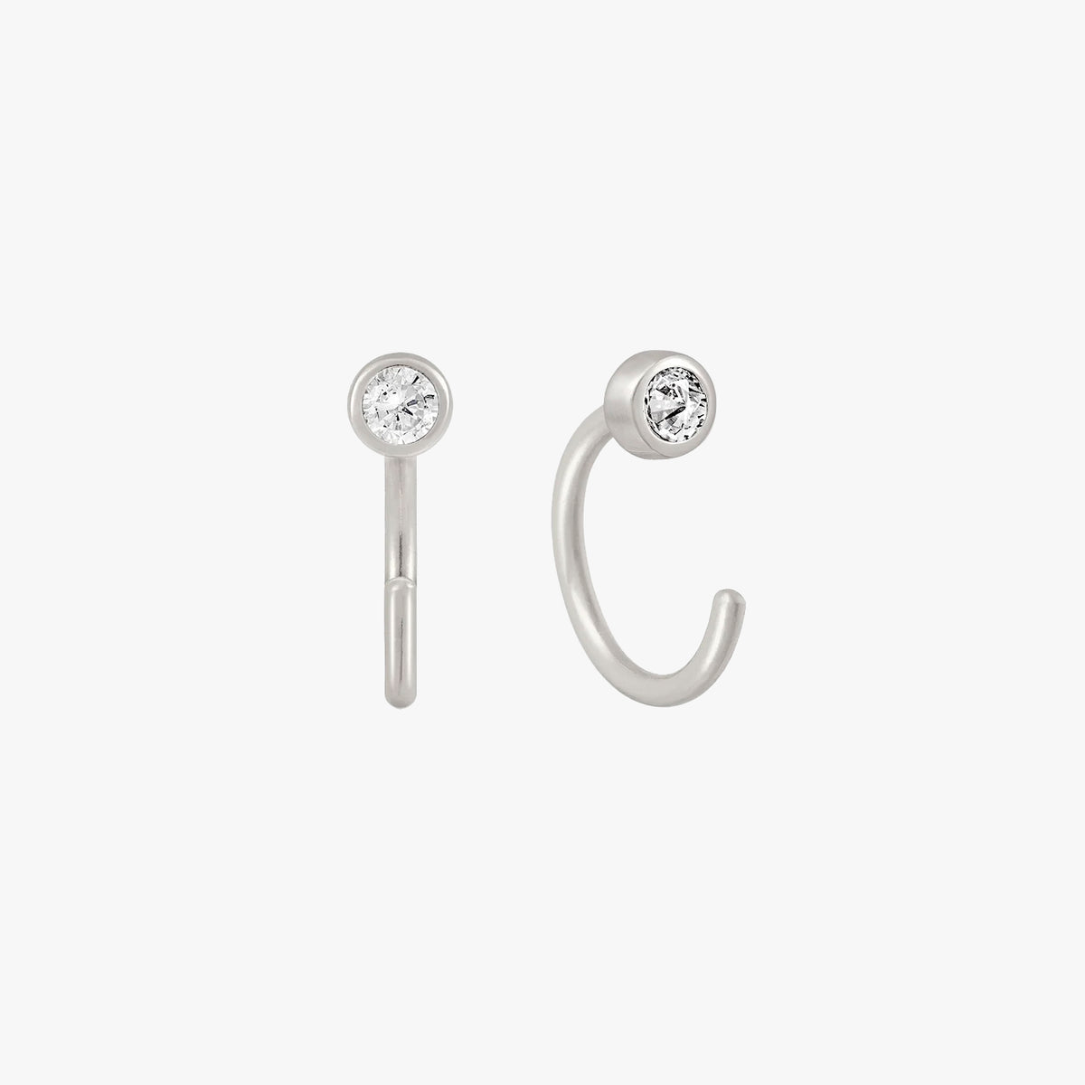 Close-up of stainless steel stone hoop earrings — lightweight, hypoallergenic hoops for all-day wear.