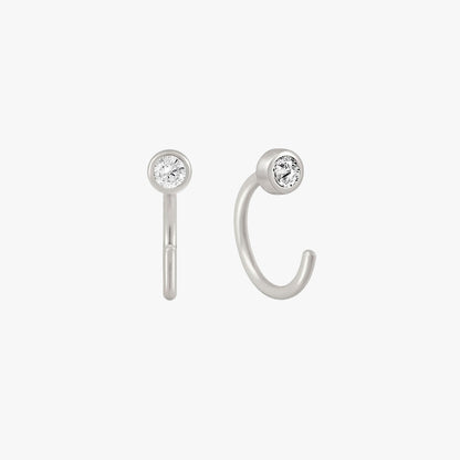 Close-up of stainless steel stone hoop earrings — lightweight, hypoallergenic hoops for all-day wear.