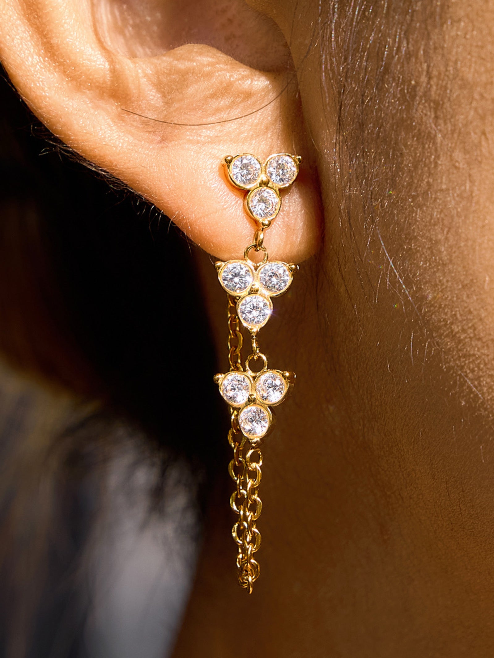 Pair of 18k gold-plated chain drop earrings — bold lightweight statement drops for evening and gifting.