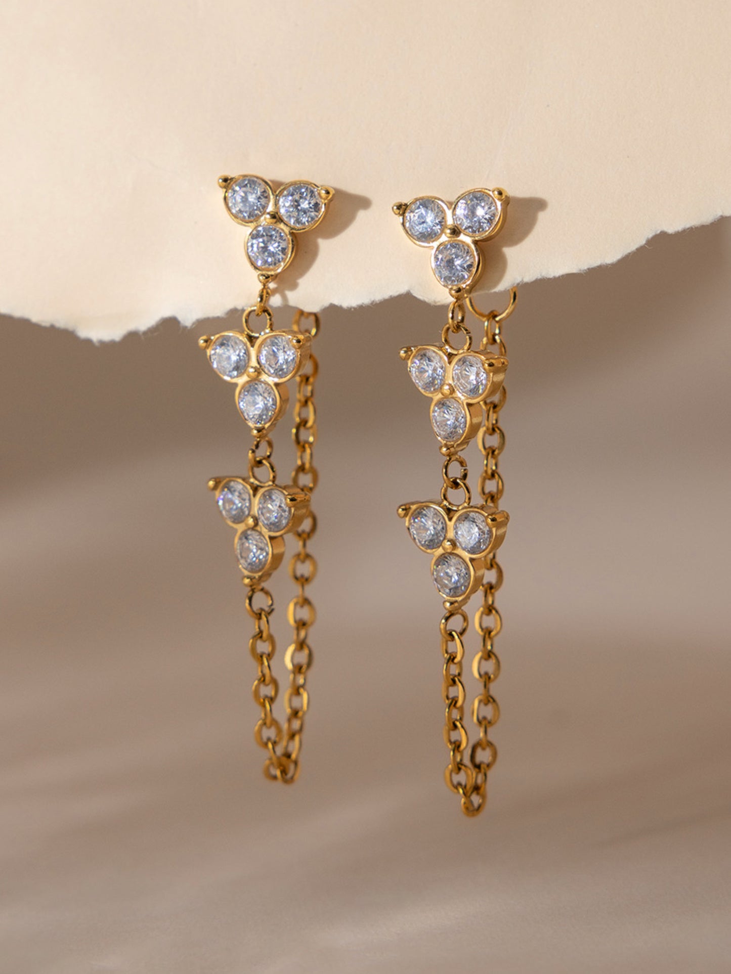 18k gold-plated chain drop earrings — bold statement chain drops, anti-tarnish and waterproof for evening looks.