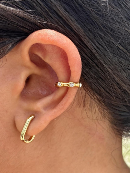 18k gold-plated Hazel ear cuff — anti-tarnish, waterproof, hypoallergenic no-piercing single-piece cuff for stacks.