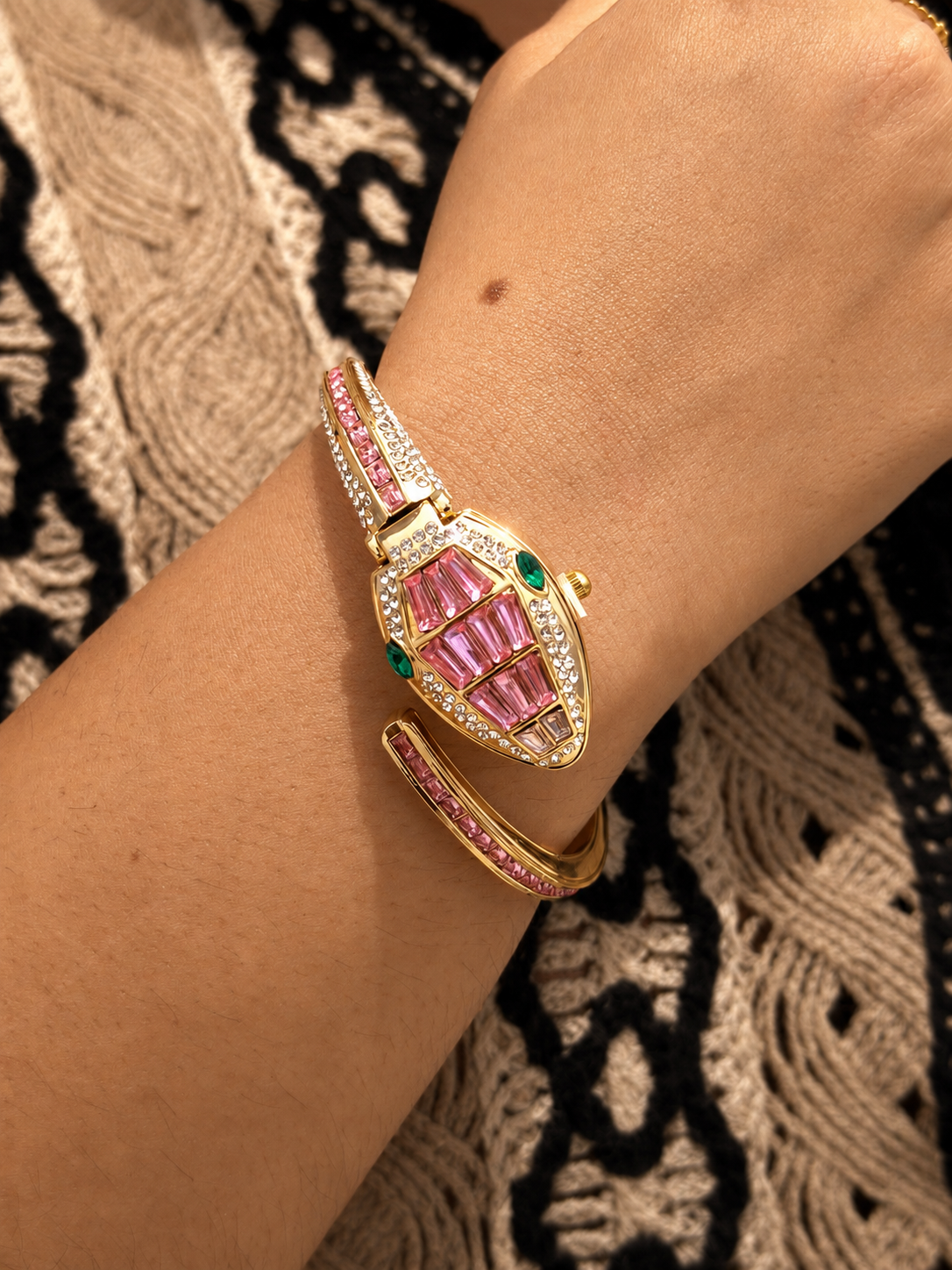 Pink Stone Bracelet Watch — 18k Gold-Plated Wristwatch