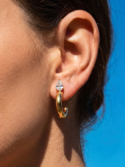 18k gold-plated Alia drop earrings — statement gold drops, anti-tarnish and waterproof for festive, wedding and evening wear.
