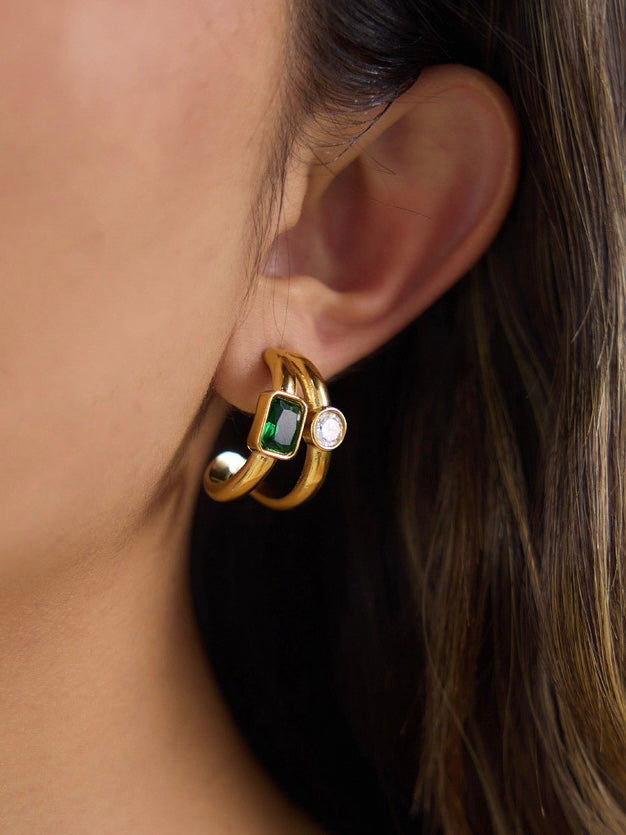 18k gold-plated Myra drop earrings — statement gold drops, anti-tarnish and waterproof for festive, wedding and evening wear.