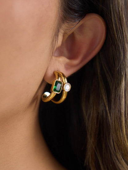 18k gold-plated Myra drop earrings — statement gold drops, anti-tarnish and waterproof for festive, wedding and evening wear.