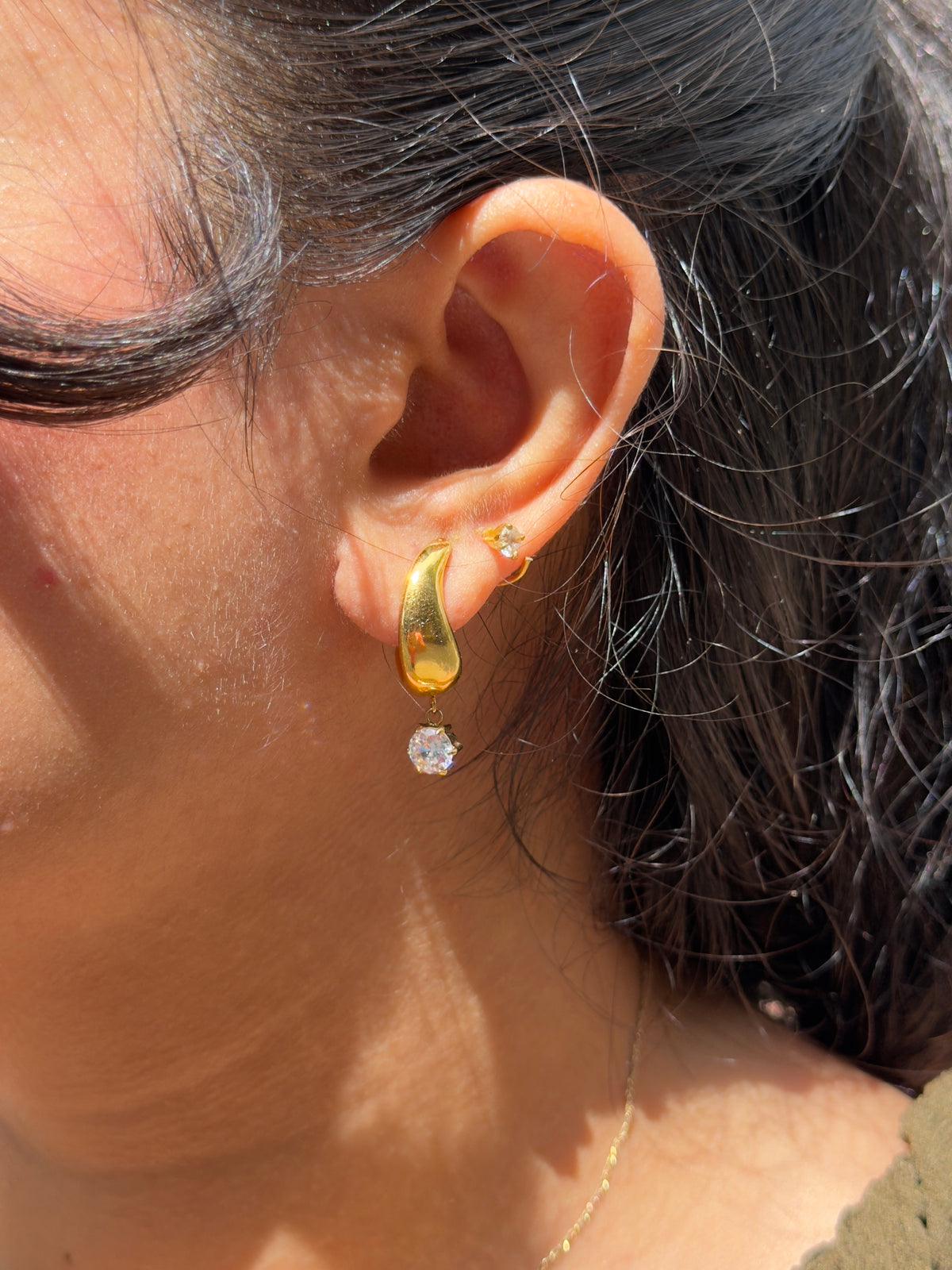 Pair of Esha drop earrings — 18k gold-plated statement drops for evening and gifting.