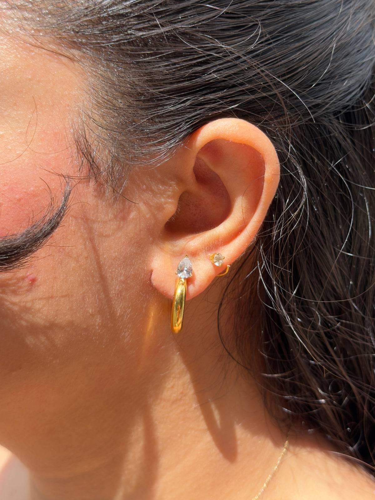 Pair of Alia drop earrings — 18k gold-plated statement drops for evening and gifting.