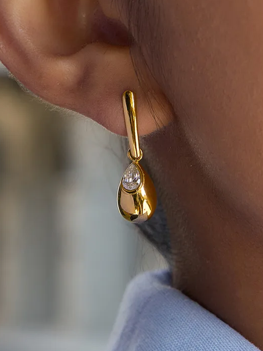 18k gold-plated elegant gold drop earrings — anti-tarnish, lightweight statement drops for festive, wedding and evening looks.