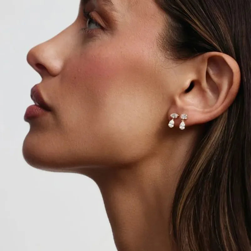 18k gold-plated gold droplet drop earrings — sleek droplet-shape drops, anti-tarnish and waterproof for everyday, office and evening wear.