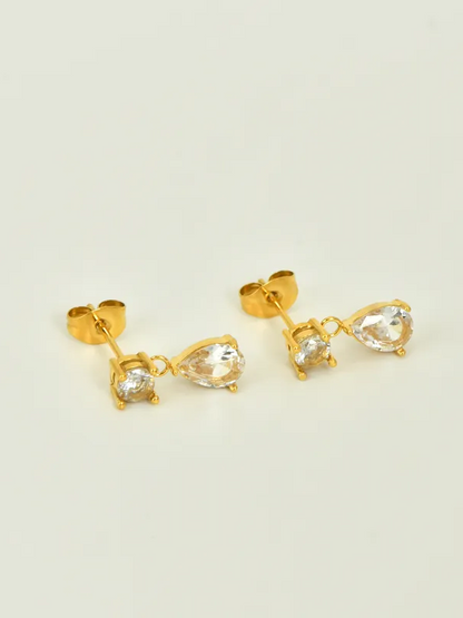 Pair of gold droplet drop earrings — 18k gold-plated sleek droplet drops for everyday and gifting.