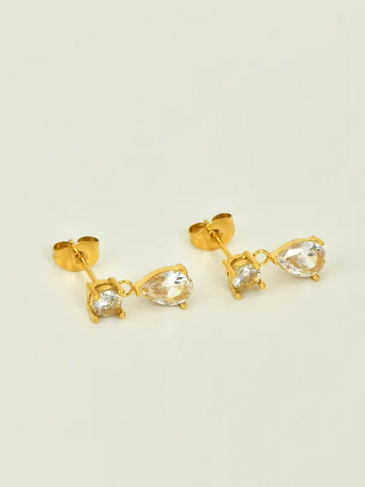 Pair of gold droplet drop earrings — 18k gold-plated sleek droplet drops for everyday and gifting.