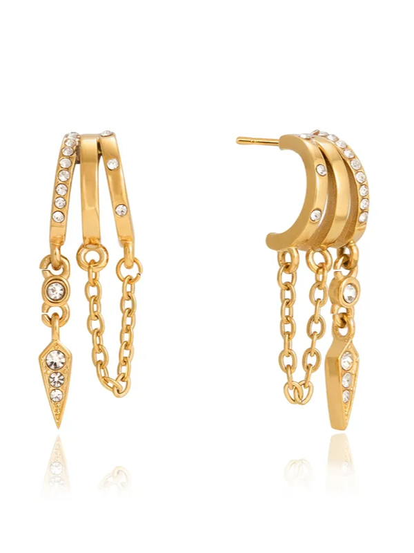 Pair of dual stone drop earrings — 18k gold-plated elegant dual-stone drops for evening and gifting.