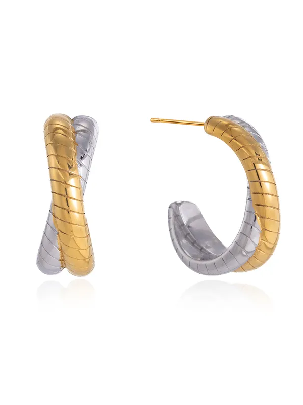 18k gold-plated mixed metal drop earrings — modern versatile mixed-metal drops, anti-tarnish and waterproof for everyday, office and evening wear.