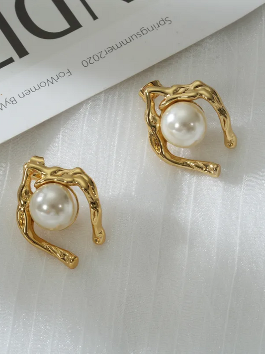 18k gold-plated pearl studded hoop earrings — pearl-set anti-tarnish, waterproof hoops for everyday and bridal styling.