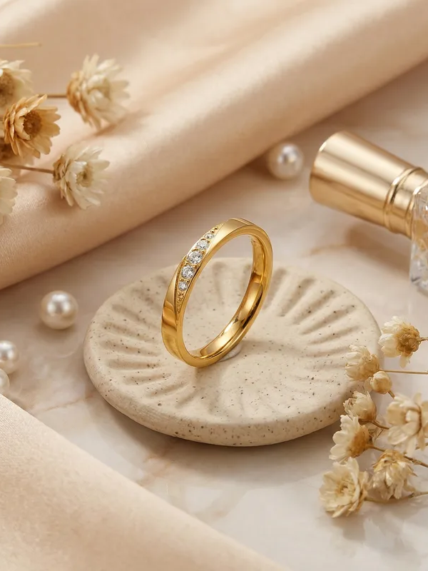 18k gold-plated solitaire gold ring — classic solitaire ring, anti-tarnish and waterproof for evening, bridal and festive wear.
