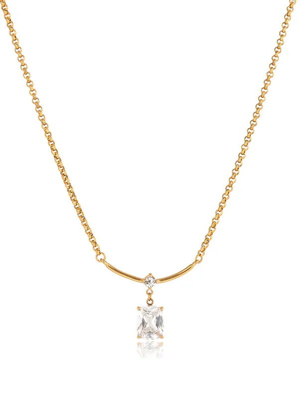 Close-up of stone drop pendant necklace — 18k gold-plated elegant stone drop pendant for evening and gifting.