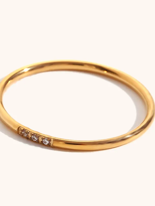 18k gold-plated slim band gold ring — minimal slim stacking ring, anti-tarnish and waterproof for everyday and office wear.