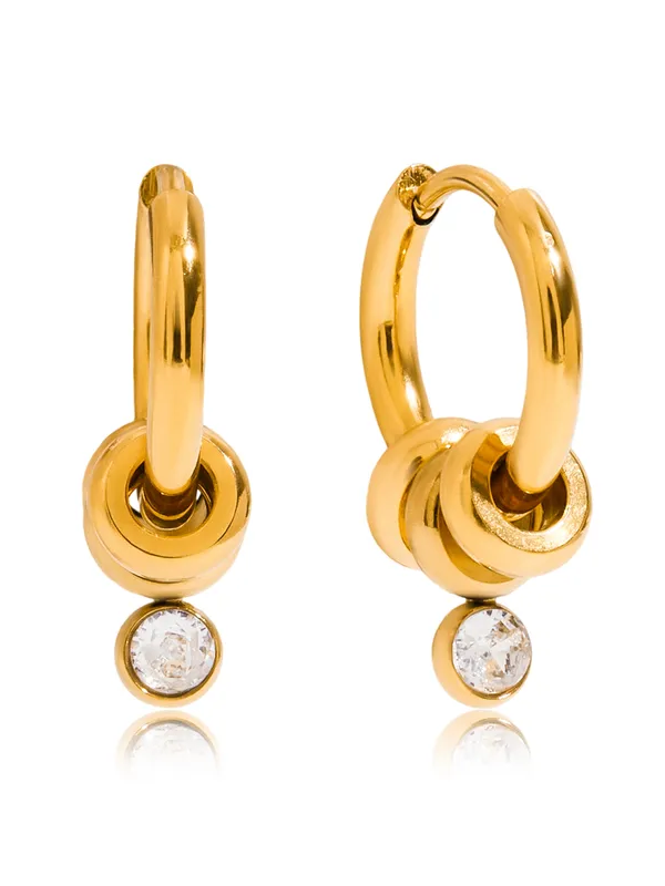 Pair of white stone stud earrings — 18k gold-plated elegant white stone studs for office and bridal styling.