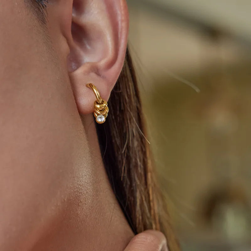 18k gold-plated white stone stud earrings — elegant white stone studs, anti-tarnish and waterproof for everyday, office and bridal wear.