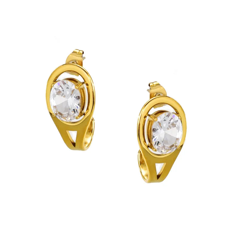 18k gold-plated white stone drop earrings — elegant white stone drops, anti-tarnish and waterproof for evening, bridal and festive looks.