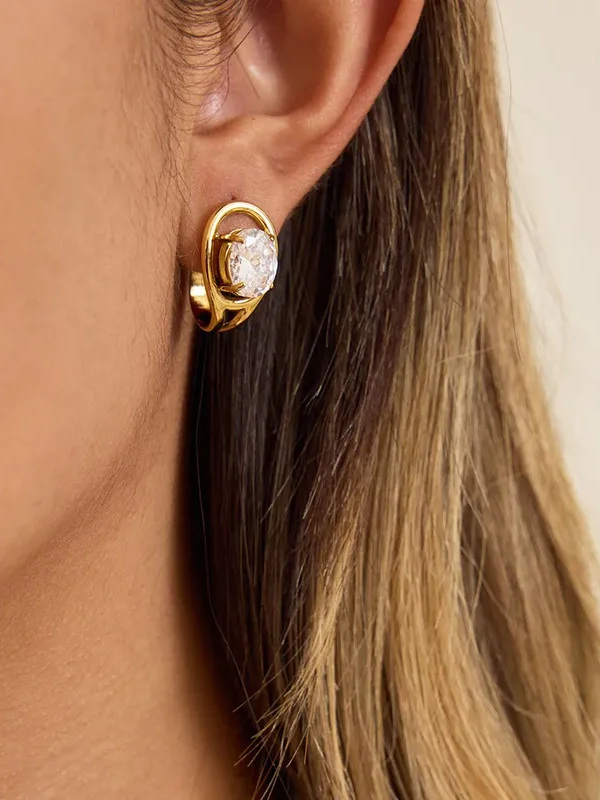 Pair of white stone drop earrings — 18k gold-plated elegant white stone drops for bridal and gifting.